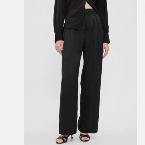 GAP Easy Crepe Drapey Pleated Black Loose Straight Elastic Pants Size 2 NEW $80 - Picture 1 of 11